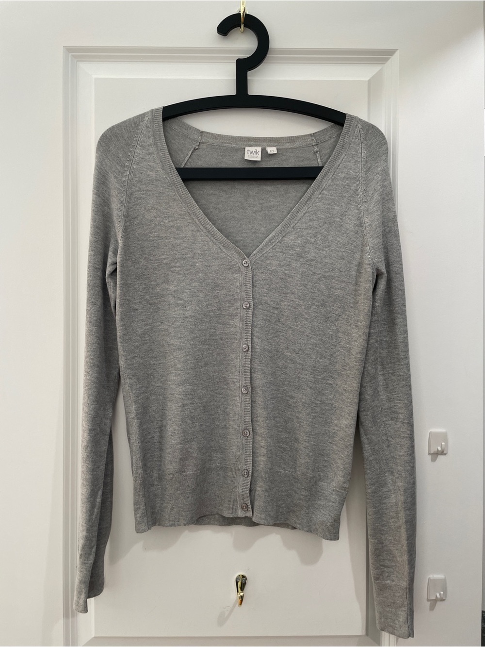 twik Light Gray V-Neck Button Front Cardigan